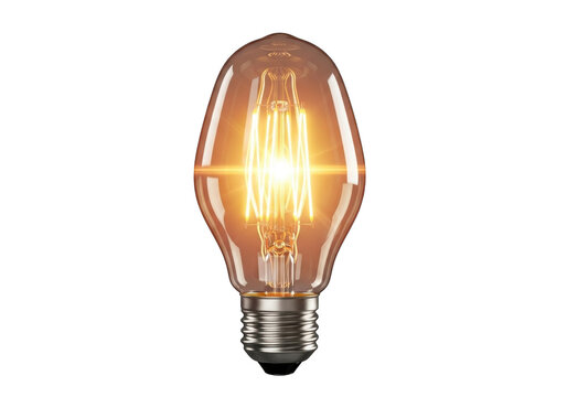 Vintage edison bulb with warm glow isolated on transparent background