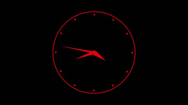 Red Clock Face with Red Hands on a animated Black Background nil93 image