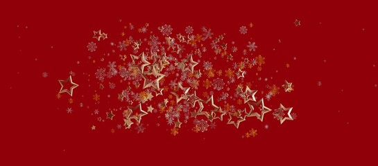 Christmas background with golden stars and snowflakes on a red backdrop. Perfect for holiday greetings, festive designs, and winter-themed proje © vegefox.com
