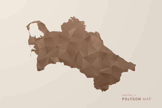 Turkmenistan Map - Polygon Style Vector Illustration in Brown Gradient, Low Poly Geometric Design, Isolated on Beige Background for Infographics and Decoration.
