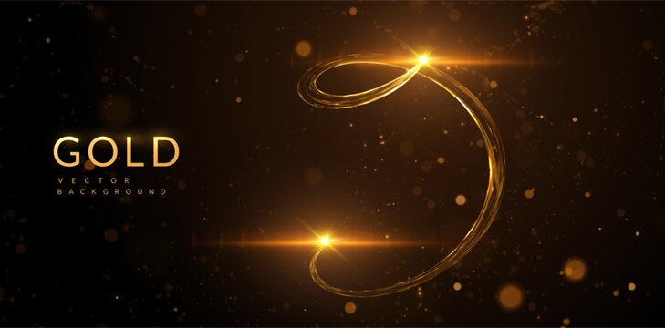 Golden spiral composed of shimmering golden light trails, fireworks, and gold confetti vibe. For holiday marketing campaigns (New Year, Christmas), wedding invitation suites, anniversary announcements