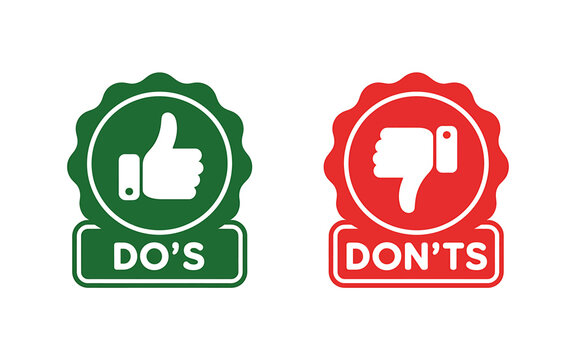 Green and red dos and donts signs with thumbs up and down