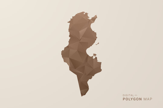 Tunisia Map - Polygon Style Vector Illustration in Brown Gradient, Low Poly Geometric Design, Isolated on Beige Background for Infographics and Decoration.