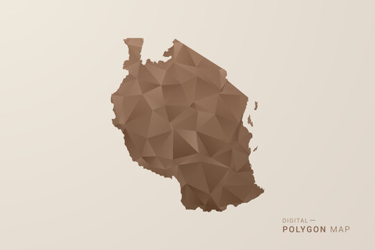Tanzania Map - Polygon Style Vector Illustration in Brown Gradient, Low Poly Geometric Design, Isolated on Beige Background for Infographics and Decoration.