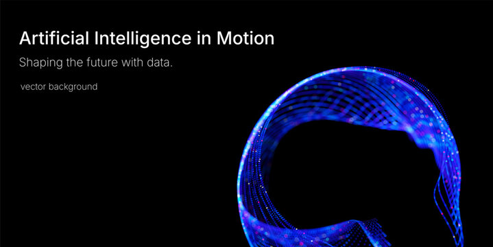 Futuristic data array visualization with flowing particle waves and digital interface representing big data analysis, pattern recognition, artificial intelligence, machine learning vector background