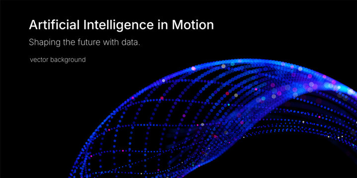 Futuristic data array visualization with flowing particle waves and digital interface representing big data analysis, pattern recognition, artificial intelligence, machine learning vector background
