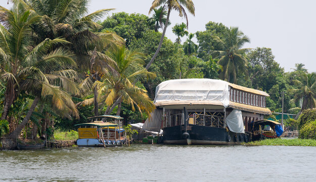 Alleppey backwaters in India, Alappuzha houseboats on waterway, small canal of Laccadive Sea, Tarshish land of Kerala, serene water body