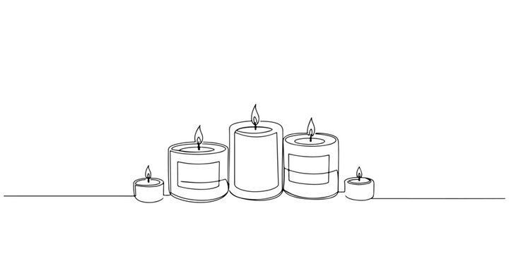 Continuous one line drawing of aromatherapy candle in a container, depicting relaxation and atmosphere, line art style illustration.