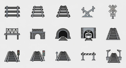 Collection of railway and transportation icons and symbols. © Keyu