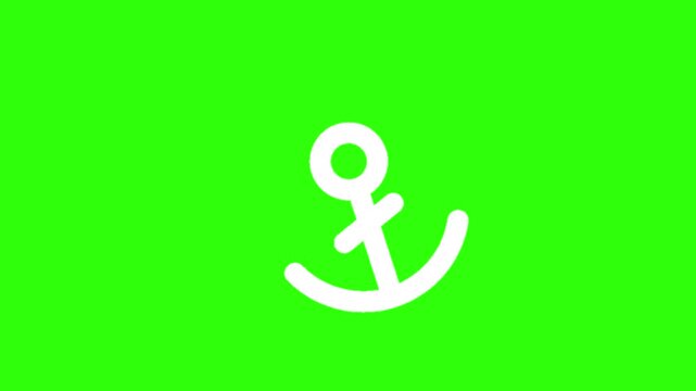 Animated white anchor maritime navigation icon on green screen background. Animation motion graphic with chroma green screen clip template. Free Footage Green Screen 4K. Free Video Green Screen