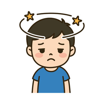 Dizzy Boy Cartoon Illustration with Stars Cute Character