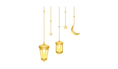 Golden Ramadan Lanterns with Crescent Moon Elegant Islamic Decoration Vector