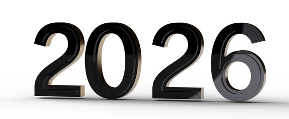 Illustration of the year 2026 in shiny black numbers, perfect for new year and future-themed...