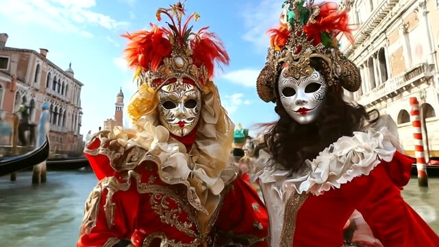 Venetian Carnival Masks and Costumes in Venice.