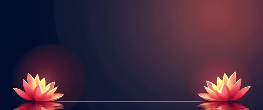 Vibrant fireworks illuminate the night sky as lotus petals gently drift, with candles flickering softly; camera slowly pans across this festive, serene celebration scene.