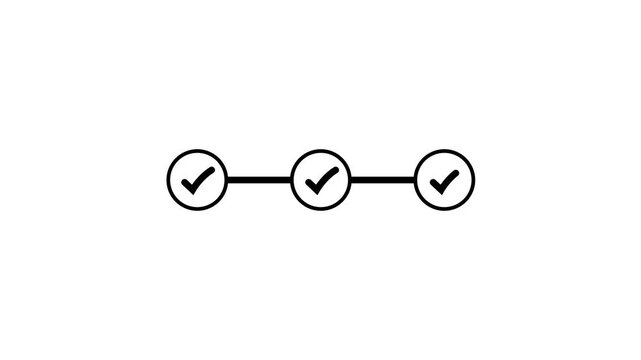 Abstract bright check mark icon with step-by-step animation on White background. Smooth step-by-step animation.