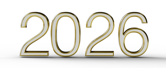 Stylish 2026 gold and white numbers on white. Perfect for New Year's celebrations, events, or...