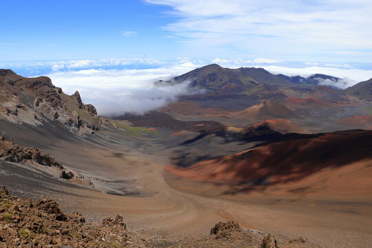 The Trade winds bring moisture and rain to the Eastern part of the Healakala Crater in Maui, Hawaii