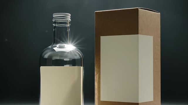 Empty Glass Bottle  Kraft Box Mockup with Minimalist Product Showcase.