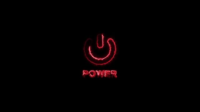 Glowing Red Power Button Symbol with Electricity Effect on Black Background neon light