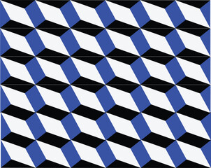 Seamless blue and white geometric vector pattern featuring a checkered square tile texture for a decorative fabric tablecloth or abstract mosaic wallpaper backdrop