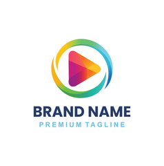 Vibrant colorful multimedia logo featuring a play button icon.