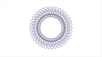 Intricate Blue Geometric Circular Pattern with Interconnected Squares and Lines Forming a Modern Abstract Design Element