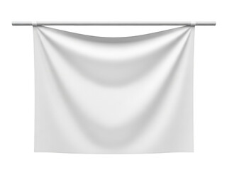 A white curtain hanging from a rod isolated on transparent background