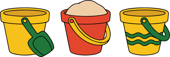 Kids Beach Bucket and Shovel Vector Set Summer Sand Play Essentials © MSTZOWRON