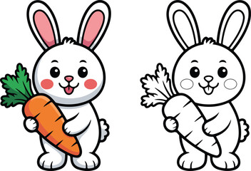 Obraz premium Bunny & Garden Vegetable Outline Pack Cartoon Rabbit Illustrations