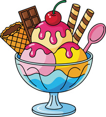 Cafe Treat Outline Pack Ice Cream Sundae Dessert Bowl © MST