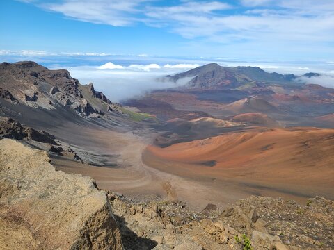 The Haleakala crater is often just high enough to be above the trade wind inversion and clouds in Maui, Hawaii