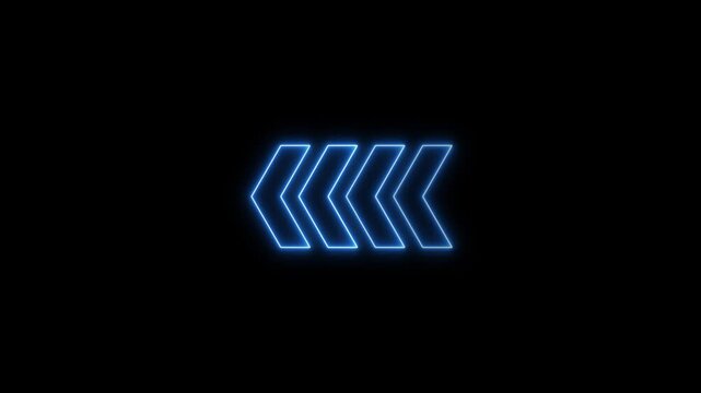 Glowing Blue Arrow Signs Pointing Left Neon Light Indicators on Black Background for Infographics and Presentations