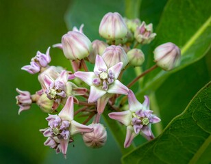 Obraz premium Close-up shot reveals a cluster of blooming, star-shaped flowers amidst vibrant green foliage
