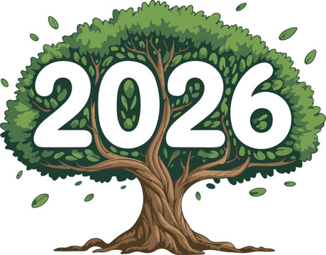 Eco-Friendly New Year 2026 Vector Illustration  Green Topiary Tree Numbers