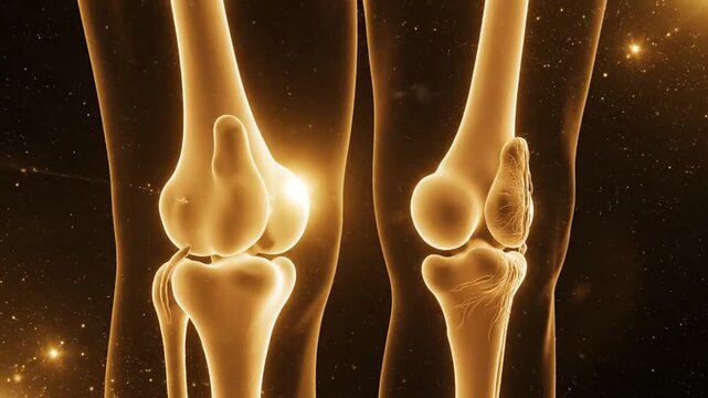 Human knee joints and leg bones in glowing medical visualization