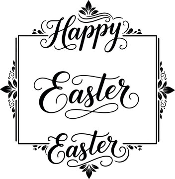 Black easter greeting card with floral frame happy