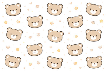 Fototapeta premium Cute Kawaii Teddy Bears Seamless Pattern