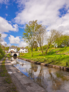 Unusual long canal brudge on the Trent and Mewersey canal, Northwich, Cheshire, UK