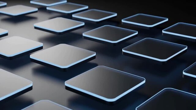 Ultra Cinematic 4K Floating Semi-Transparent Blue Square Panels with 3D Depth Motion Background