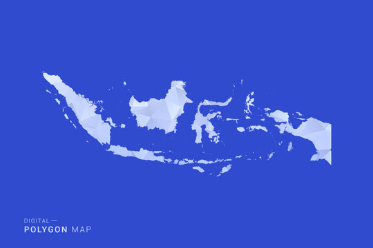 Indonesia Map - Polygon Style Vector Illustration in Blue and White Gradient, Low Poly Geometric Design, Isolated on Solid Background for Infographics and Digital Use.