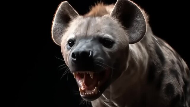 Hyena illuminated against black background wildlife animal portrait