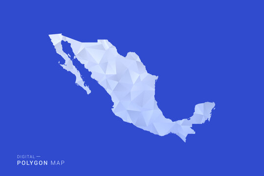 Mexico Map - Polygon Style Vector Illustration in Blue and White Gradient, Low Poly Geometric Design, Isolated on Solid Background for Infographics and Digital Use.