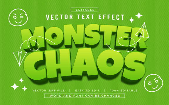 Monster Chaos 3D editable text effect style - Premium Vector