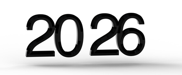 Bold 3D rendered text of the year 2026. Perfect for new year greetings, future-themed projects, and futuristic design co © vegefox.com
