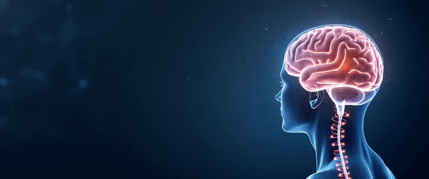 A glowing human brain pulses with energy, as the camera slowly pans across a digital landscape, with neural connections subtly flickering, captured in a cinematic, high-tech style.