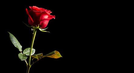 Obraz premium A single deep red rose standing elegantly against a stark black background