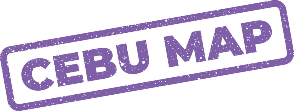 Distressed purple rubber stamp with Cebu Map text inside a rectangular border, useful for travel guides