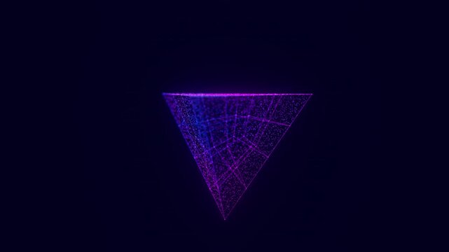Rotating digital pyramid with data points. Holographic object technology animation. Futuristic AI vision analysis. Cyberspace research background