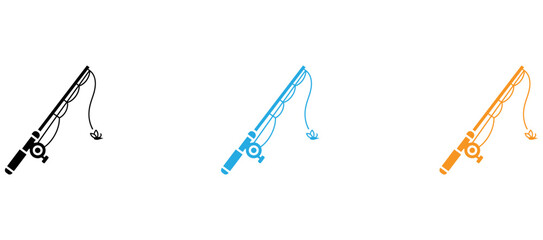 Three fishing rods with different colored lines and bobbers in a row isolated on transparent background, Vector © Md Riyad